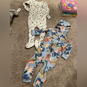 Two 18 month footie pajamas- fleece hooded floral and 101 Dalmatians